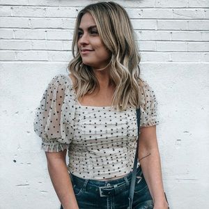 Tulle polka-dot crop top